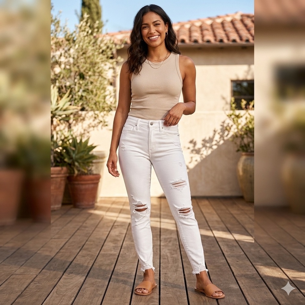NWT American Eagle Hi-Rise White Distressed Jeans Short Size 0